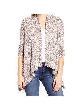 Bobeau Amie Cardigan Plus Size 1X Leopard Draped Front Long Sleeve Knitwear NEW